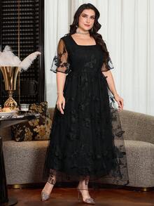 Modelyn Đầm lưới thêu hình bướm, thiết kế lãng mạn, thanh lịch, sang trọng, màu đen, kiểu dáng nữ thần, dáng ôm, cỡ lớn dành cho nữ. - màu đen - Xem 4