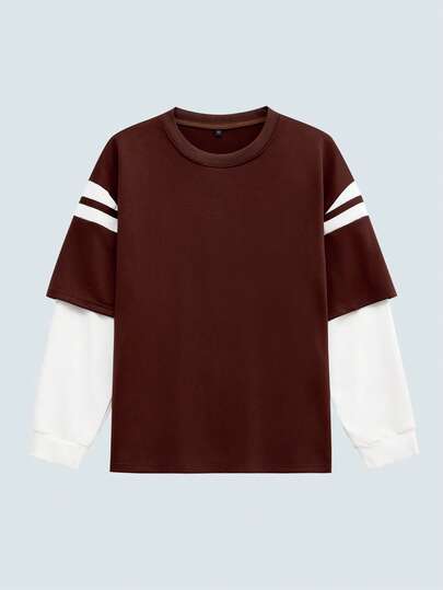 Modcrash 新款秋季男士咖啡色二合一卫衣，时尚叠穿，休闲百搭