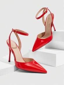 CUCCOO SZL Sepatu hak tinggi stiletto wanita dengan ujung runcing dan tali pergelangan kaki, cocok untuk bepergian, kencan, pesta, pernikahan, dan acara lainnya, serta sepatu untuk Natal dan Musim Semi. - Merah besar - View 3
