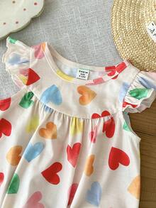 SHEIN LMoss Kids 女婴爱心图案针织荷叶边领休闲连体衣 - 彩色 - 查看 7
