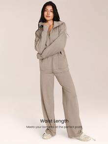 GLOWMODE CloudKnit Lift Off Relaxed Fit In-Seam Pockets Elastic Cuffs Zip-Front Jacket Daily Casual Street Wear - Khaki - View 3