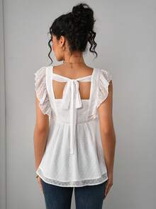 Momance 优雅心形刺绣荷叶边袖系带露背孕妇上衣 - 白色 - 查看 2