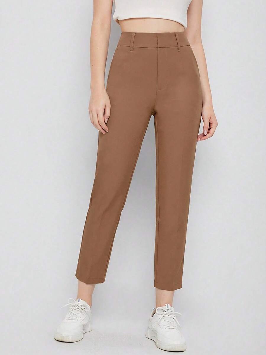 EURMUSE Women's Solid Color Simple Daily Suit Pants - Mocha Brown - View 1