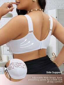 1pc Sexy Solid Color Elegant Comfortable Soft Lace Patchwork, Bow Decor, Soft Sponge Padded Adjustable Strap Wireless Plus Size Women Bra - White - View 2