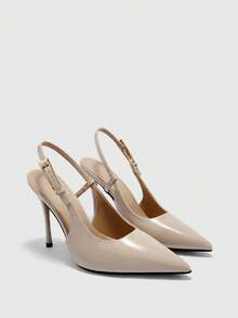CUCCOO BIZCHIC Women's Back Strap Decor Bowknot High Heel Pumps, Wine Red Color Spring Shoes Spring Break Easter For Christmas Spring Shoes - apricot PU - View 7