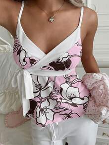 CovetEZ 印花紧身露脐上衣，撞色滚边设计，女士休闲度假装 - 彩色 - 查看 5