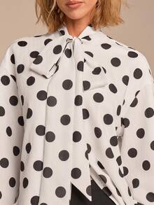 COSMINA Blouse élégante à manches longues et col ras-du-cou à pois pour femmes, polyvalente pour le travail, les sorties et les occasions, printemps - Noir et Blanc - Voir 5