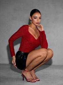 CUCCOO SZL Sandalias de tacón alto con punta cuadrada y strass dorados de moda para mujer, adecuadas para ir al trabajo, citas y fiestas, ideales para Navidad - Borgoña 2 - Ver 2