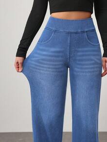 Flexra Women's Casual Everyday Washed Slant Pocket Elastic Straight Leg Jeans - Light Wash - View 4