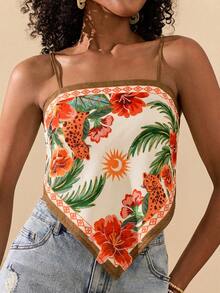 Travachic Áo hai dây in họa tiết với đường viền vạt không đối xứng dành cho nữ, thích hợp cho mùa hè, xuân, kỳ nghỉ biển, đi chơi thanh lịch, phong cách nhiệt đới. - Nhiều màu - Xem 7