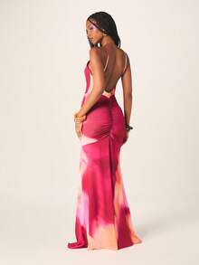 MISSGUIDED Starfish Accent Plunge Neckline Ruched Bodycon Gradient Ombre Backless Maxi Evening Dress With Cut-Out Detail - Multicolor - View 3