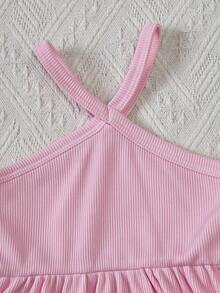 SHEIN Playful Pals 3件組嬰兒女寶寶紫色與黃色夏季休閒度假Y2K純色羅紋針織背心掛脖單肩A字洋裝套裝 - 彩色 - 查看 7
