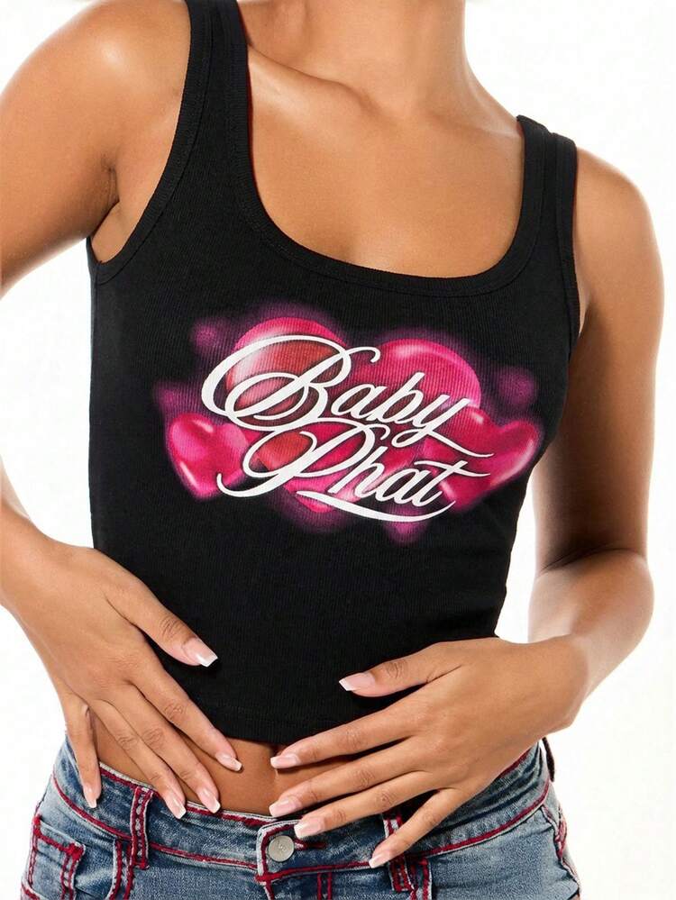 BABYPHAT Ribbed Tank Top With Digital Print Cloud Logo Sleeveless Casual Summer Vest