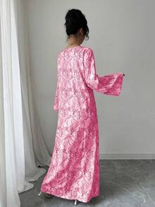 Yasmyna Đầm nữ cổ chữ V tay dài đính sequin thêu họa tiết nhiều màu sắc, dáng rộng, thanh lịch, lãng mạn theo phong cách Ả Rập. - Hồng - Xem 2