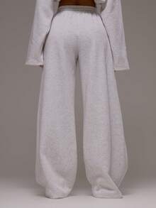 Musera Sport 超大款撞色抽绳阔腿慢跑裤，仅限秋季/冬季运动服、健身房锻炼、普拉提、日常休闲穿着 - 灰色 - 查看 4