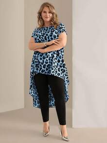 Miaspire Blusa casual y elegante con estampado de leopardo, adecuada para uso diario, atuendos primaverales para mujeres, ropa elegante para mujeres de talla grande - Azul - Ver 6