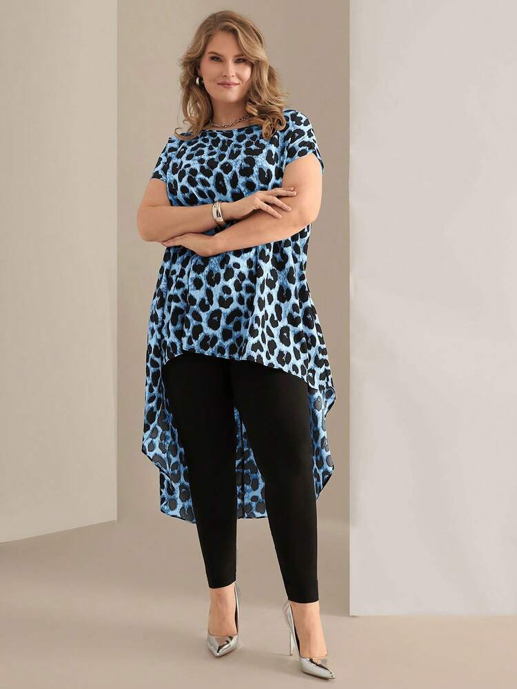 Plus Size Leopard Print Casual Chic Blouse, Suitable For Everyday Wear,Spring Outfits For Women,Elegant Women Clothes
