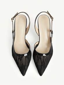 CUCCOO CHICEST Women Shoes Classic Simple Fashion Mesh Stitching Women's High Heels Shoes Pointed Stiletto Romantic Elegance Elegant Simple Sexy Women's High Heels Shoes Slingbacks Dress Shoes Dating Afternoon Tea Party Valentine's Day Elegant And Sexy Wear - Black - View 8