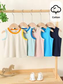 SHEIN 5pcs/Set Baby Boy Summer Cute Casual Versatile Knit Colorful Striped&Solid Sleeveless Tops Vest 6pcs All-Match Multipack Easter Gift Sthings For - Multicolor - View 5
