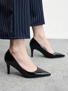 CUCCOO BIZCHIC Giày cao gót mũi nhọn mỏng màu đen tráng gương đơn giản dành cho nữ, giày cao gót nữ thích hợp đi làm, dự tiệc, đi lễ. - màu đen - Xem 4