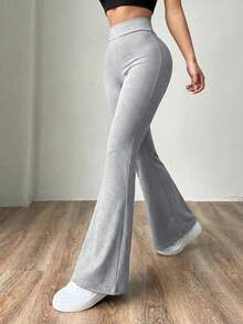 SHEIN EZwear 灰色针织女式修身喇叭裤 - 灰色 - 查看 5