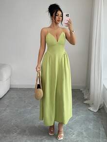 Elenzga Đầm maxi dáng dài thanh lịch, thoải mái, gợi cảm kiểu Pháp, thắt dây, hở lưng, dây mảnh, thích hợp cho kỳ nghỉ hè, mùa xuân/hè, màu trơn, xếp ly, đầm maxi nữ mùa hè, đầm đi nghỉ mát, phong cách mùa hè nắng ấm, thích hợp cho hẹn hò, tiệc sinh nhật, đám cưới, sự kiện tựu trường, thời trang nữ mới. - màu xanh lá - Xem 7