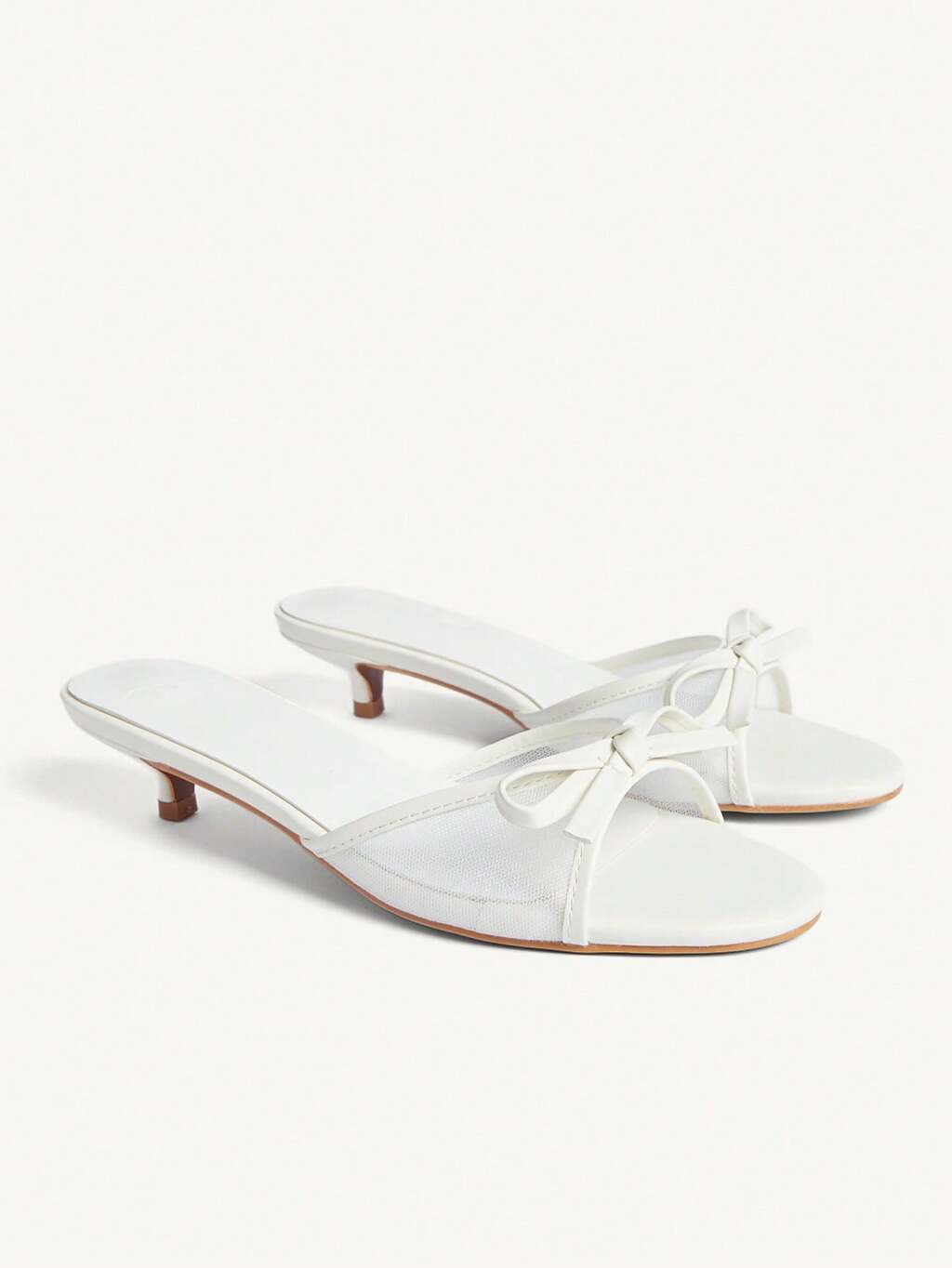 CUCCOO CHICEST Women Shoes Pure White PU Mesh Splicing Fashionable Elegance Comfortable Spring And Summer Bow Elements Kitten And Slippers Summer Shoes