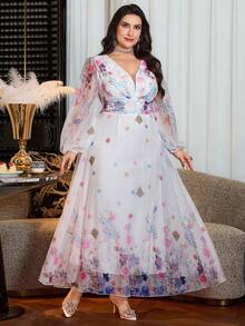 Modelyn Plus Size Women Elegant Cinched Waist A-Line Dress - Blue - View 4