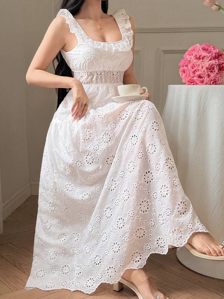 Niche Romantic Ruffle Collar Dress, French Vacation Style Backless Slit Dress For Women Maxi Dress Sundress Boho