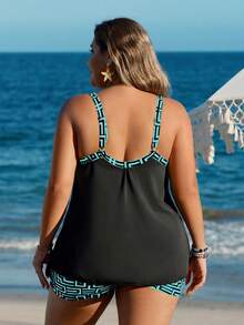 Swim Lushoire 2026 Summer Beach Vacation Modest Plus Size Tankini Swimwear - Multicolor - View 3