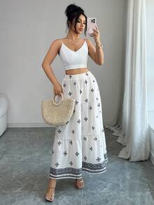 Rafferiza 女士度假旅行沙滩印花层叠波西米亚风半身裙，夏季 - 黑與白 - 查看 5