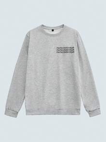 Modcrash K-GLORY Men's Casual Street Minimalist English Slogan Graphic Crew Neck Pullover Sweatshirt - Grey - View 1