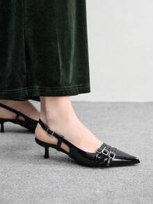 CUCCOO BIZCHIC 尖头细跟百搭透气露跟女鞋 - 黑色 - 查看 5