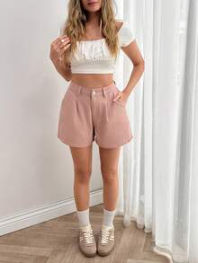 SHEIN Women's Casual Minimalist Slant Pocket Denim Shorts, Summer - Pink - View 5