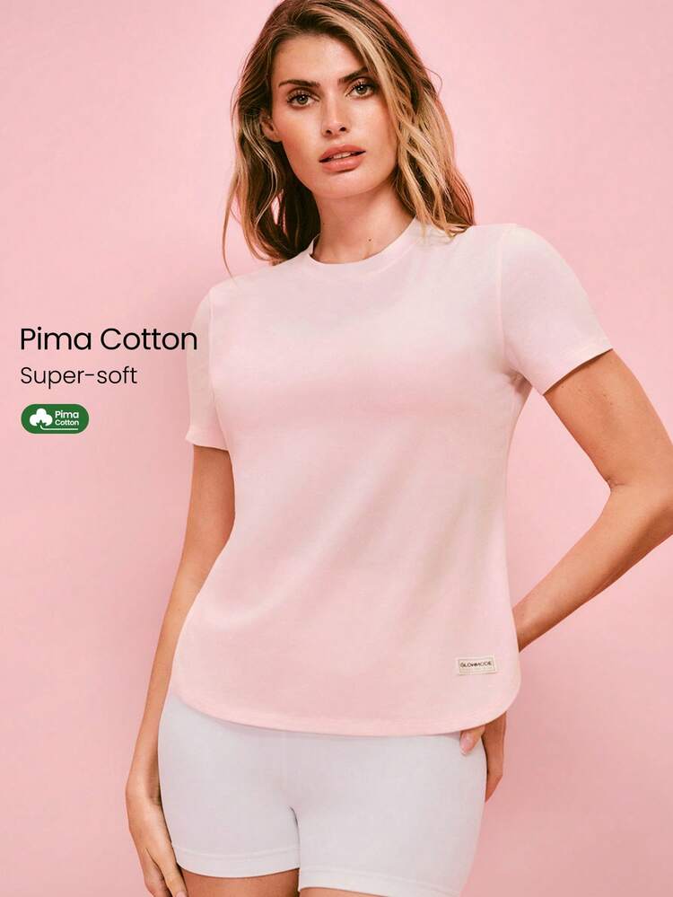 Pima Cotton Love You More Soft Breathable Lightweight Waist Length Regular Fit Crewneck T-Shirt Daily Casual Wear