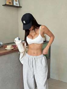 SHEIN EZwear Áo hai dây hở lưng màu trơn thời trang mùa hè dành cho nữ - trắng - Xem 3