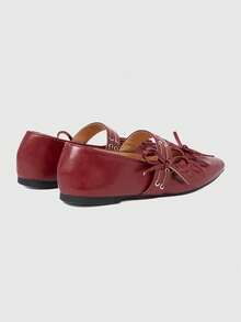 ROMWE Kawaii Chaussures plates à bout carré confortables avec décoration en nœud, style classique pour femmes - Rouge - Voir 5