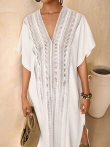 Lyxana Vestido Casual de Férias Reto Bege com Recortes para Mulheres - Bege - Visão 5