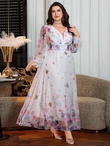 Modelyn Plus Size Women Elegant Cinched Waist A-Line Dress - Blue - View 5