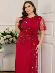 Reflora Đầm dự tiệc cỡ lớn thanh lịch thêu hoa phối lưới - Màu tím - Xem 10