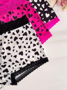PetitDoll 3pcs/Pack Plus Size Contrast Lace Heart Print Panties - Multicolor - View 3