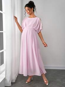 Momance Váy bầu bằng vải chiffon thời trang - Màu Hồng baby - Xem 4