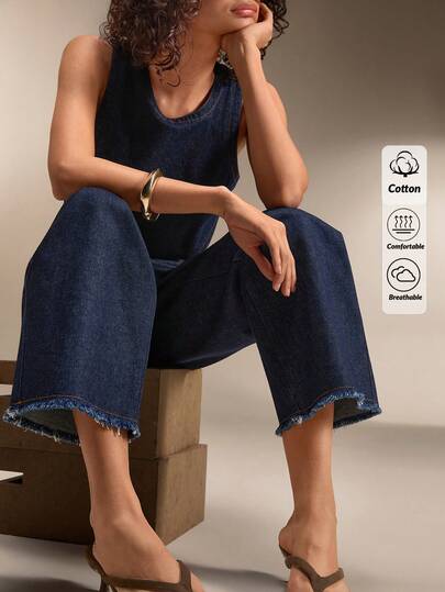 EURMUSE HIGH WAIST Overall Jumpsuit With Cut-Out Detail DARK BLUE COLOR ELEGANT STYYLE