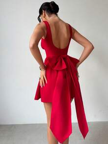 Firerie Vestido mini elegante de mujer con lazo, espalda descubierta y silueta de línea A con diseño de mariposa para fiestas y el Día de San Valentín - Burdeos - Ver 8