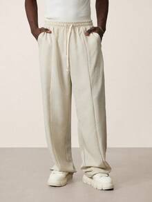 STYNVO Quần dài nam màu trơn, cạp chun, có túi, dáng rộng thoải mái, ống rộng, đa năng cho mặc hàng ngày. - Màu be - Xem 4