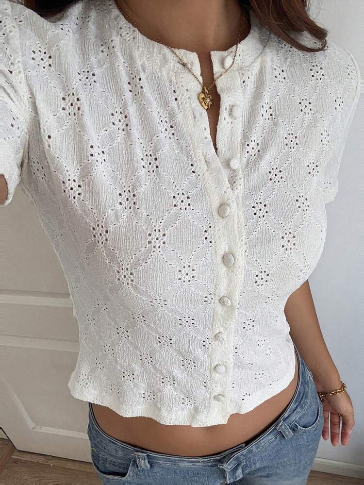 Tall Women's Extended Length Round Neck Short Sleeve Open Front Textured Casual Top