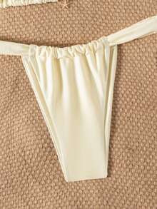 SHEIN Swim 两件套泳衣，纯色加粗肩带海星装饰三角文胸和丁字裤，性感女士夏季度假泳装 - 杏色 - 查看 4
