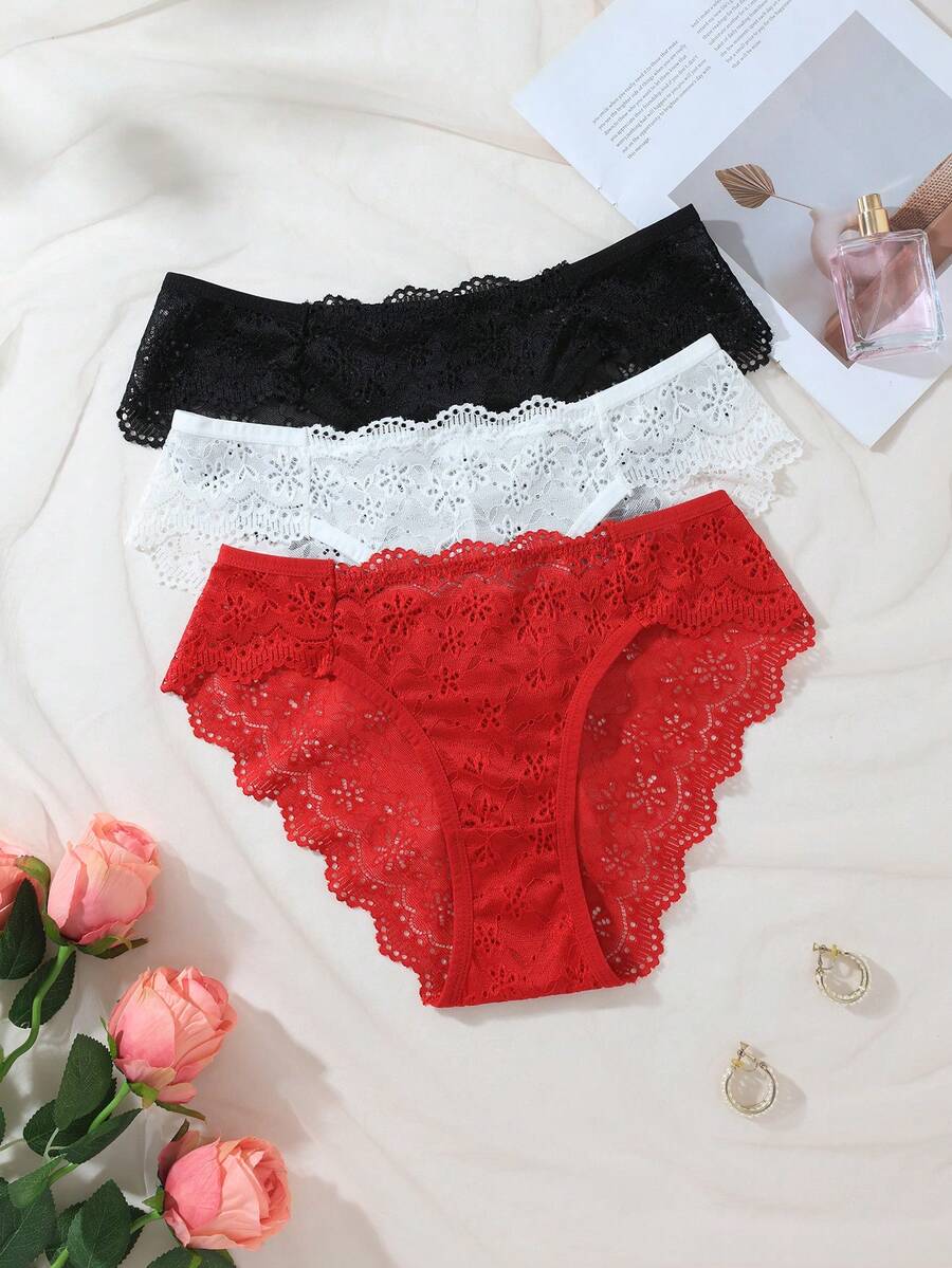 3pcs/Set Sexy Lace Women's Thong Panties - Multicolor - View 1