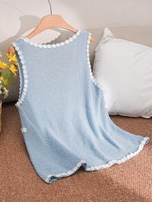 CosyJoli Plus Size Sleeveless Knit Top With Embroidered Applique, Casual Holiday Wear - Blue - View 2