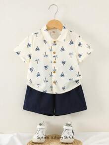Cozy Pixies Bộ 2 món gồm áo polo tay ngắn cổ bẻ và quần short cạp chun họa tiết cây dừa cho bé trai. - Màu xanh lam - Xem 5